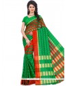 Mystic Green And Red Woven Work Polly Cotton Casual Saree