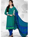 Green And Blue Cotton Churidar Suit