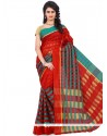 Woven Polly Cotton Casual Saree In Red