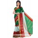 Green And Red Woven Work Polly Cotton Casual Saree