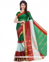 Green And Red Woven Work Polly Cotton Casual Saree