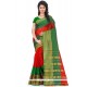 Congenial Polly Cotton Green And Red Casual Saree