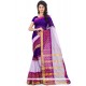 Sorcerous Purple And White Polly Cotton Casual Saree