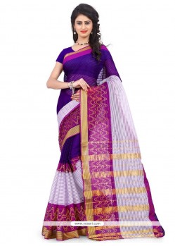 Sorcerous Purple And White Polly Cotton Casual Saree