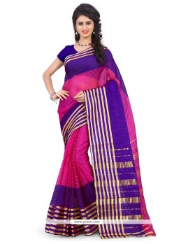 Amazing Hot Pink And Purple Woven Work Polly Cotton Casual Saree