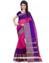 Amazing Hot Pink And Purple Woven Work Polly Cotton Casual Saree