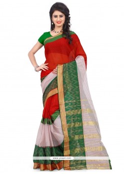 Mystic Woven Work Red Polly Cotton Casual Saree