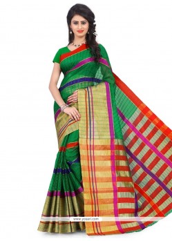 Exquisite Polly Cotton Green Woven Work Casual Saree