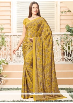 Enticing Mustard Faux Crepe Printed Saree