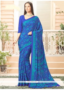 Impressive Faux Crepe Print Work Printed Saree