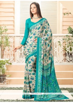 Girlish Faux Crepe Print Work Printed Saree