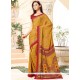 Distinctive Faux Crepe Mustard Print Work Printed Saree