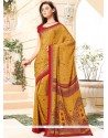 Distinctive Faux Crepe Mustard Print Work Printed Saree