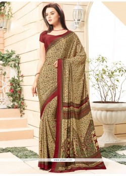 Stupendous Beige Faux Crepe Printed Saree