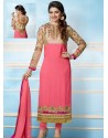 Pink And Cream Georgette Churidar Suit