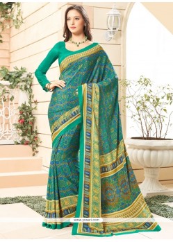 Spectacular Print Work Faux Crepe Printed Saree