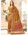 Beautiful Faux Crepe Mustard Print Work Printed Saree