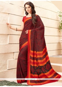 Jazzy Print Work Faux Crepe Printed Saree