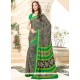 Print Faux Crepe Printed Saree In Green And Grey