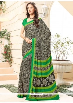 Print Faux Crepe Printed Saree In Green And Grey