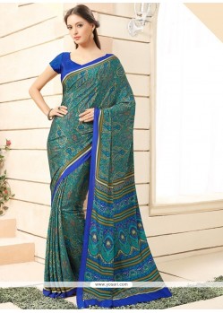 Adorable Print Work Faux Crepe Printed Saree