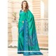 Sea Green Print Work Faux Crepe Printed Saree