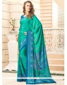 Sea Green Print Work Faux Crepe Printed Saree