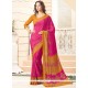 Invaluable Hot Pink Print Work Faux Crepe Printed Saree