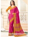 Invaluable Hot Pink Print Work Faux Crepe Printed Saree