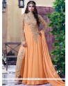 Extraordinary Orange Stone Work Faux Georgette Pant Style Suit