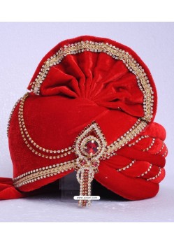 Royal Red Wedding Paghdi In Velvet