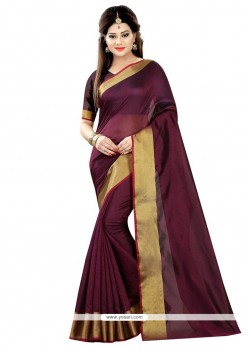 Incredible Patch Border Work Wine Casual Saree