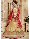 Peppy Beige And Red Embroidered Work Art Silk Lehenga Choli