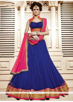 Delightful Navy Blue Patch Border Work Net Lehenga Choli