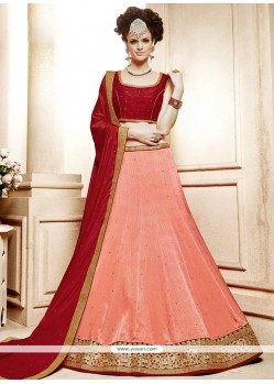 Charismatic Art Silk Peach And Red Lehenga Choli