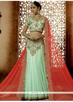 Attractive Turquoise Lace Work Lehenga Choli