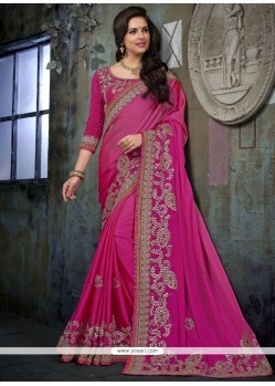 Attractive Magenta Resham Work Chiffon Satin Designer Traditional Saree