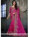 Attractive Magenta Resham Work Chiffon Satin Designer Traditional Saree