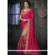 Deserving Beige And Hot Pink Embroidered Work Banarasi Silk Half N Half Saree