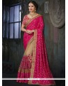 Deserving Beige And Hot Pink Embroidered Work Banarasi Silk Half N Half Saree