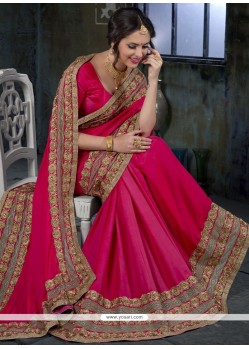 Patch Border Chiffon Satin Designer Saree In Hot Pink