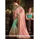 Majestic Pink And Turquoise Zari Work Net Half N Half Saree