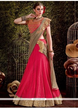 Prime Pink Zari Work Net Lehenga Saree