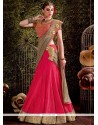 Prime Pink Zari Work Net Lehenga Saree