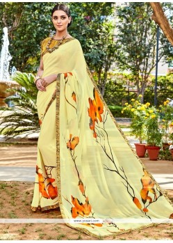 Refreshing Yellow Digital Print Work Faux Georgette Casual Saree