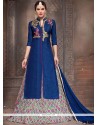 Vivid Bhagalpuri Silk Navy Blue Embroidered Work Long Choli Lehenga