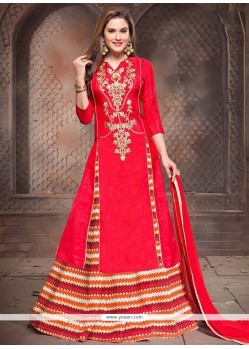 Flattering Red Print Work Long Choli Lehenga