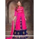 Arresting Bhagalpuri Silk Hot Pink And Navy Blue Embroidered Work Long Choli Lehenga