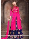 Arresting Bhagalpuri Silk Hot Pink And Navy Blue Embroidered Work Long Choli Lehenga