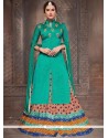 Stupendous Bhagalpuri Silk Turquoise Embroidered Work Long Choli Lehenga